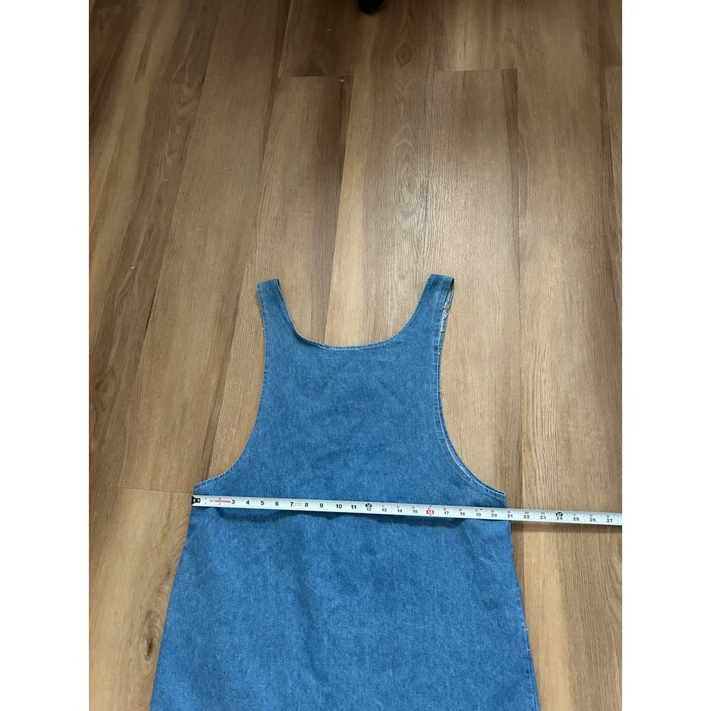 Vintage Blue Denim Button Front Pinafore t shirt Dress Medium Wash boho chambray - Picture 4 of 5